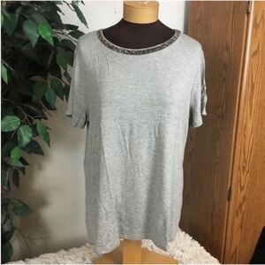Apt 9 short sleeve tee Woman’s XL embellished neckline gray crewneck